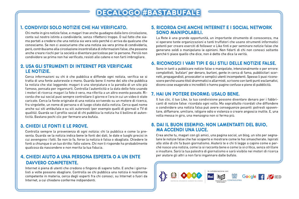 INIZIATIVA MIUR – CAMERA DEI DEPUTATI “BASTA BUFALE!”